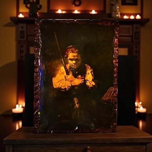 Rembrandt Girl with a Broom Lacquered Art Panel-Haunting Vintage Portrait-Moody - Picture 1 of 10